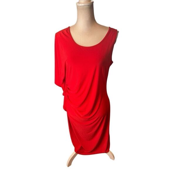 CLARA SUNWOO Dress Womens Size L Red One Shoulder Asymmetrical Ruffle Size Large - Picture 1 of 4